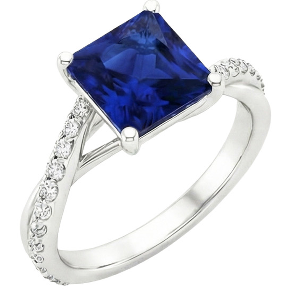 Anello con zaffiro blu principessa con gioielli in oro e diamanti con accenti 6 carati