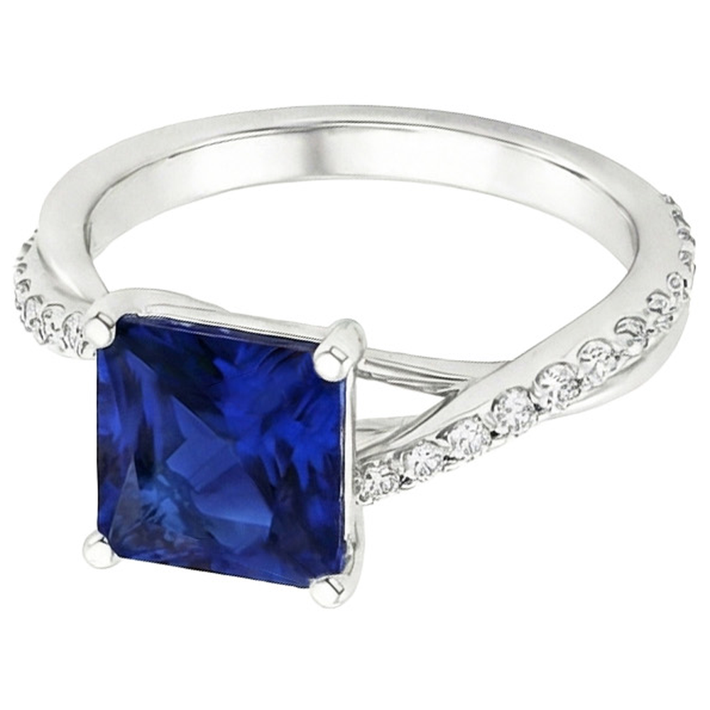 Anello con zaffiro blu principessa con gioielli in oro e diamanti con accenti 6 carati