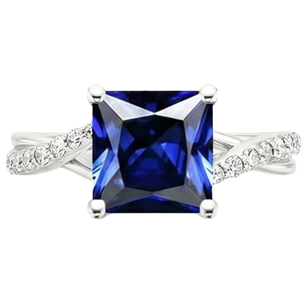 Anello con zaffiro blu principessa con gioielli in oro e diamanti con accenti 6 carati
