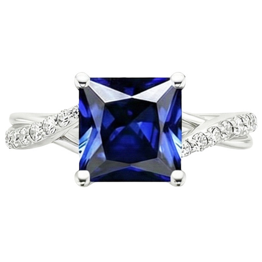 Anello con zaffiro blu principessa con gioielli in oro e diamanti con accenti 6 carati