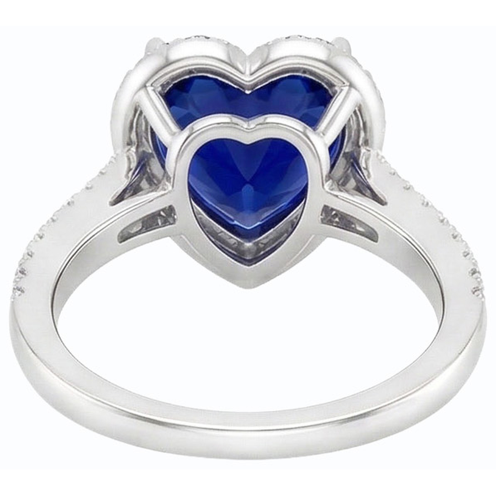 Anello con zaffiro blu profondo a cuore Halo con accenti di diamante 3.50 carati