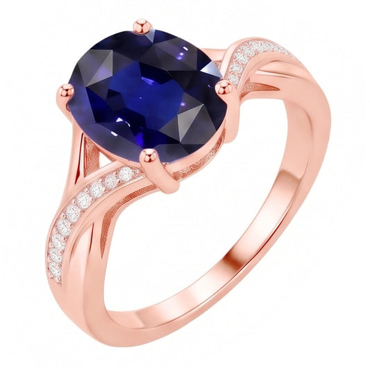 Anello con zaffiro blu profondo taglio ovale gioielli con diamanti 3 carati