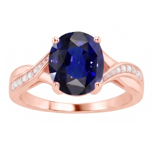 Anello con zaffiro blu profondo taglio ovale gioielli con diamanti 3 carati