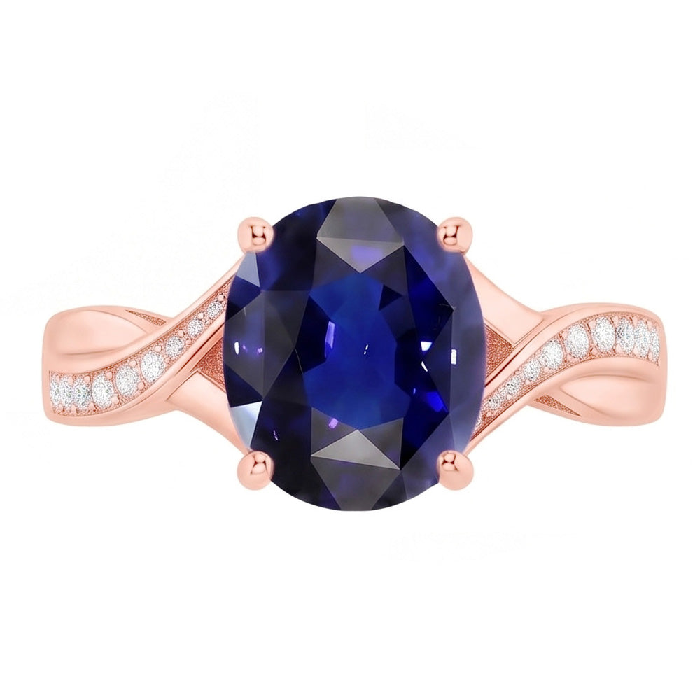 Anello con zaffiro blu profondo taglio ovale gioielli con diamanti 3 carati