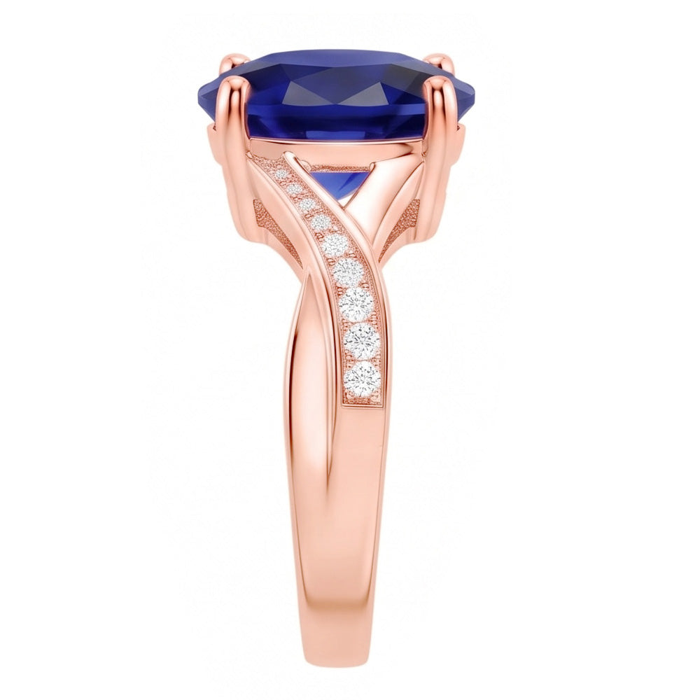 Anello con zaffiro blu profondo taglio ovale gioielli con diamanti 3 carati