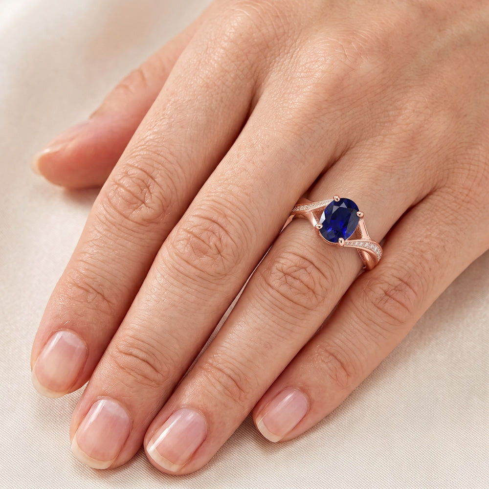 Anello con zaffiro blu profondo taglio ovale gioielli con diamanti 3 carati