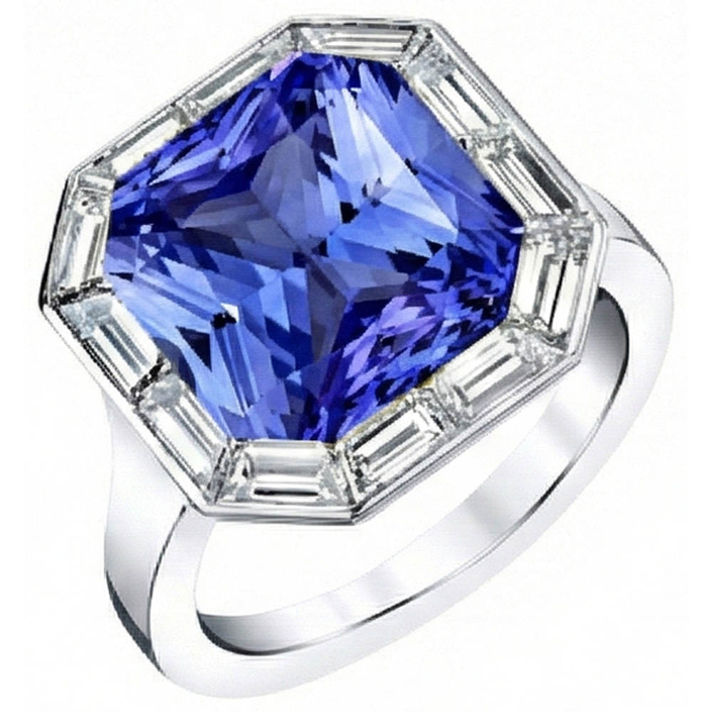 vero baguette diamante 3.50carati anello vista frontale