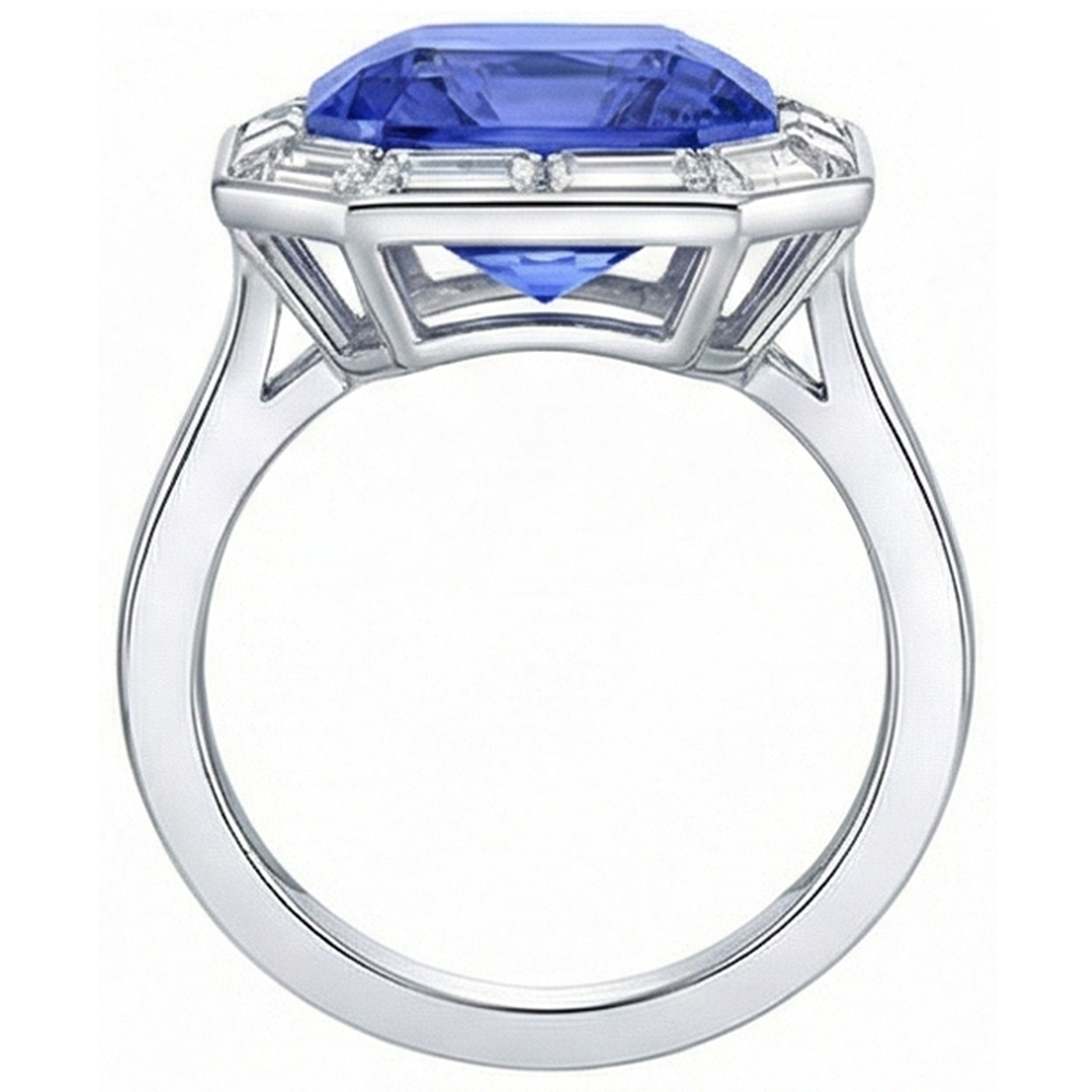 vero baguette diamante 3.50carati anello vista di profilo