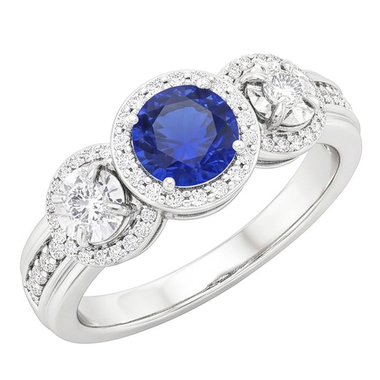 Anello con zaffiro blu rotondo con diamante Halo 5 carati Gioielli da donna
