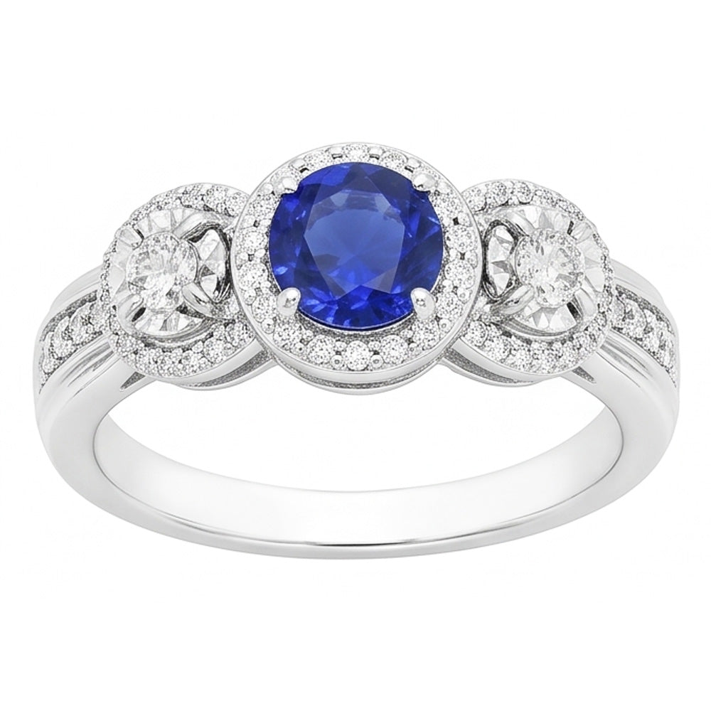 Anello con zaffiro blu rotondo con diamante Halo 5 carati Gioielli da donna