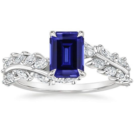 Anello con zaffiro blu smeraldo e diamante marquise 3 carati - harrychadent.it
