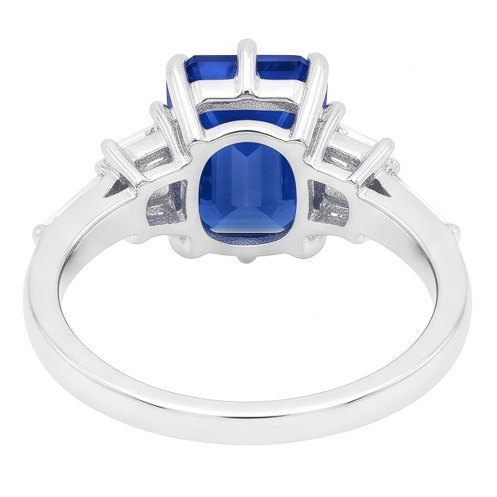 Anello con zaffiro blu smeraldo anniversario di diamante baguette da 2.50 carati