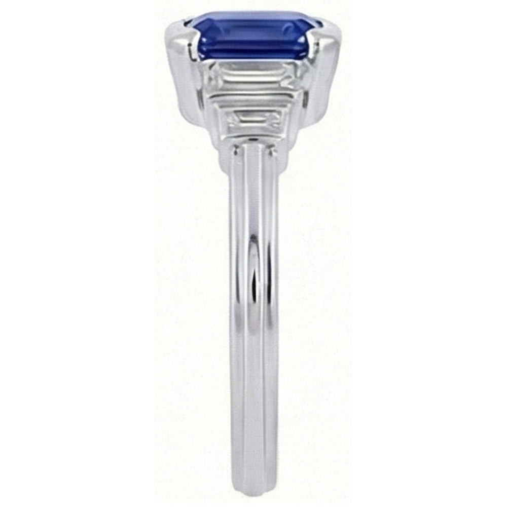 Anello con zaffiro blu smeraldo con pietra preziosa 5 diamanti Baguette in pietra 2 carati