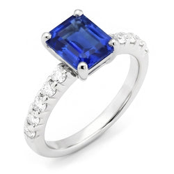 Anello con zaffiro blu smeraldo con pietre preziose con accenti di diamanti 2,50 carati