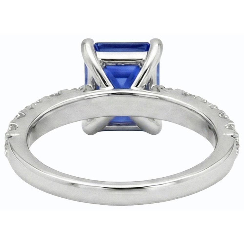 Anello con zaffiro blu smeraldo con pietre preziose con accenti di diamanti 2,50 carati