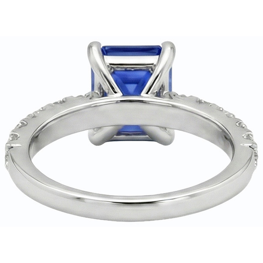 Anello con zaffiro blu smeraldo con pietre preziose con accenti di diamanti 2,50 carati