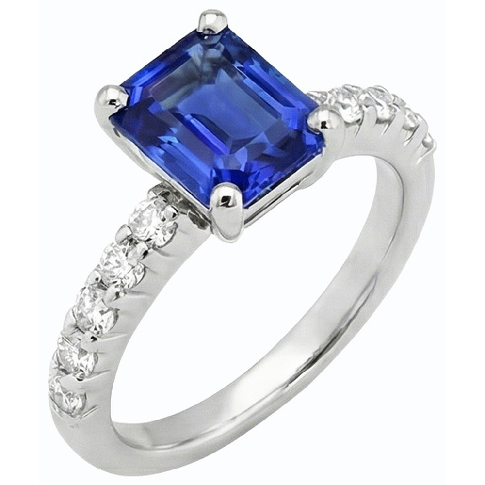 Anello con zaffiro blu smeraldo con pietre preziose con accenti di diamanti 2,50 carati