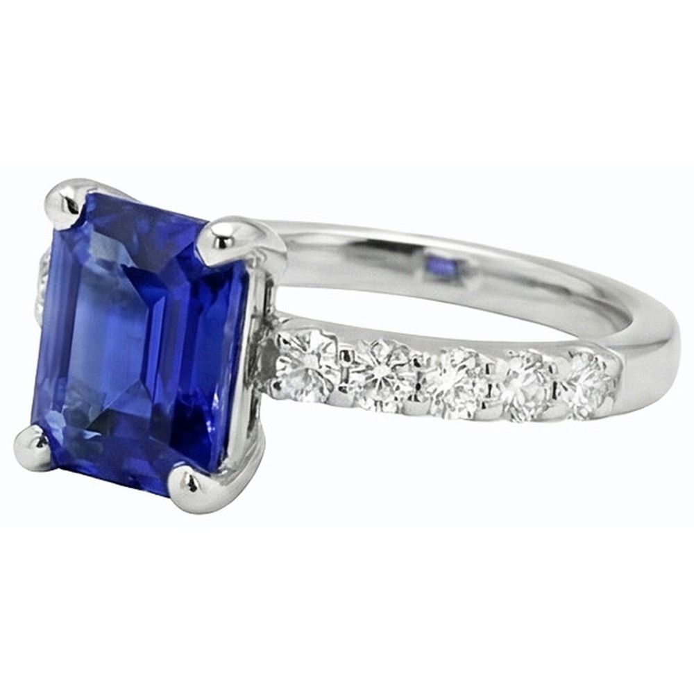 Anello con zaffiro blu smeraldo con pietre preziose con accenti di diamanti 2,50 carati