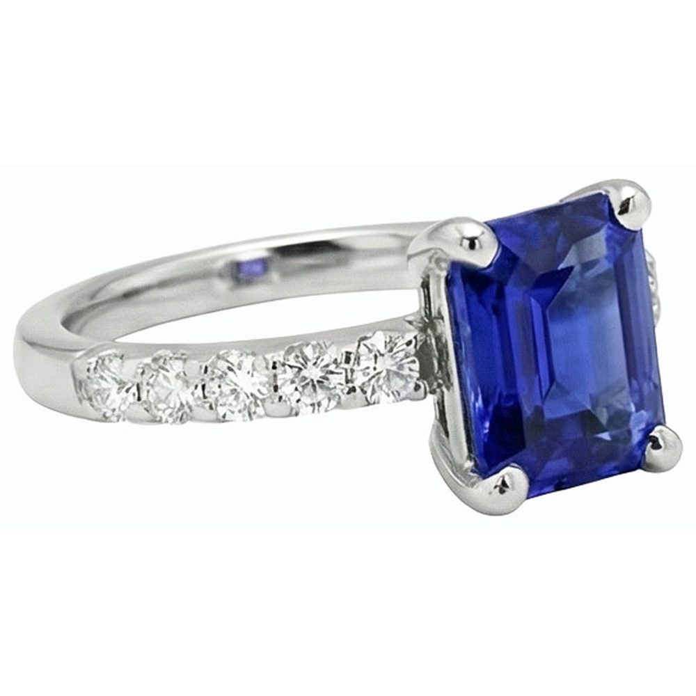 Anello con zaffiro blu smeraldo con pietre preziose con accenti di diamanti 2,50 carati