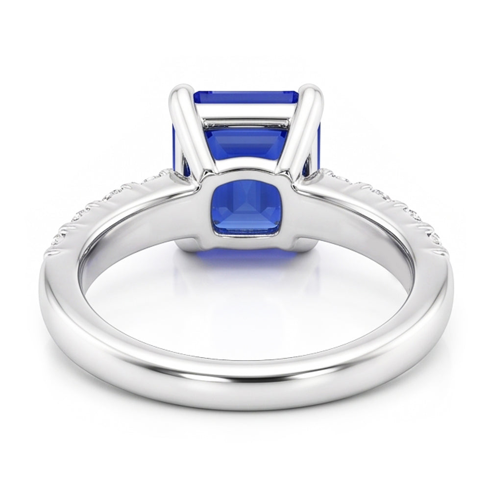 Anello con zaffiro blu smeraldo con pietre preziose con accenti di diamanti 2,50 carati