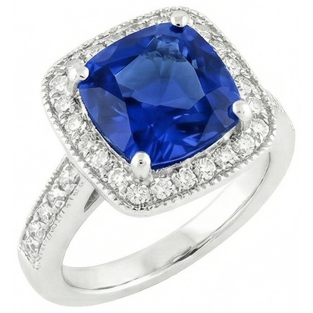 Anello con zaffiro blu zaffiro di Ceylon 4,50 carati e diamante in oro bianco 14K