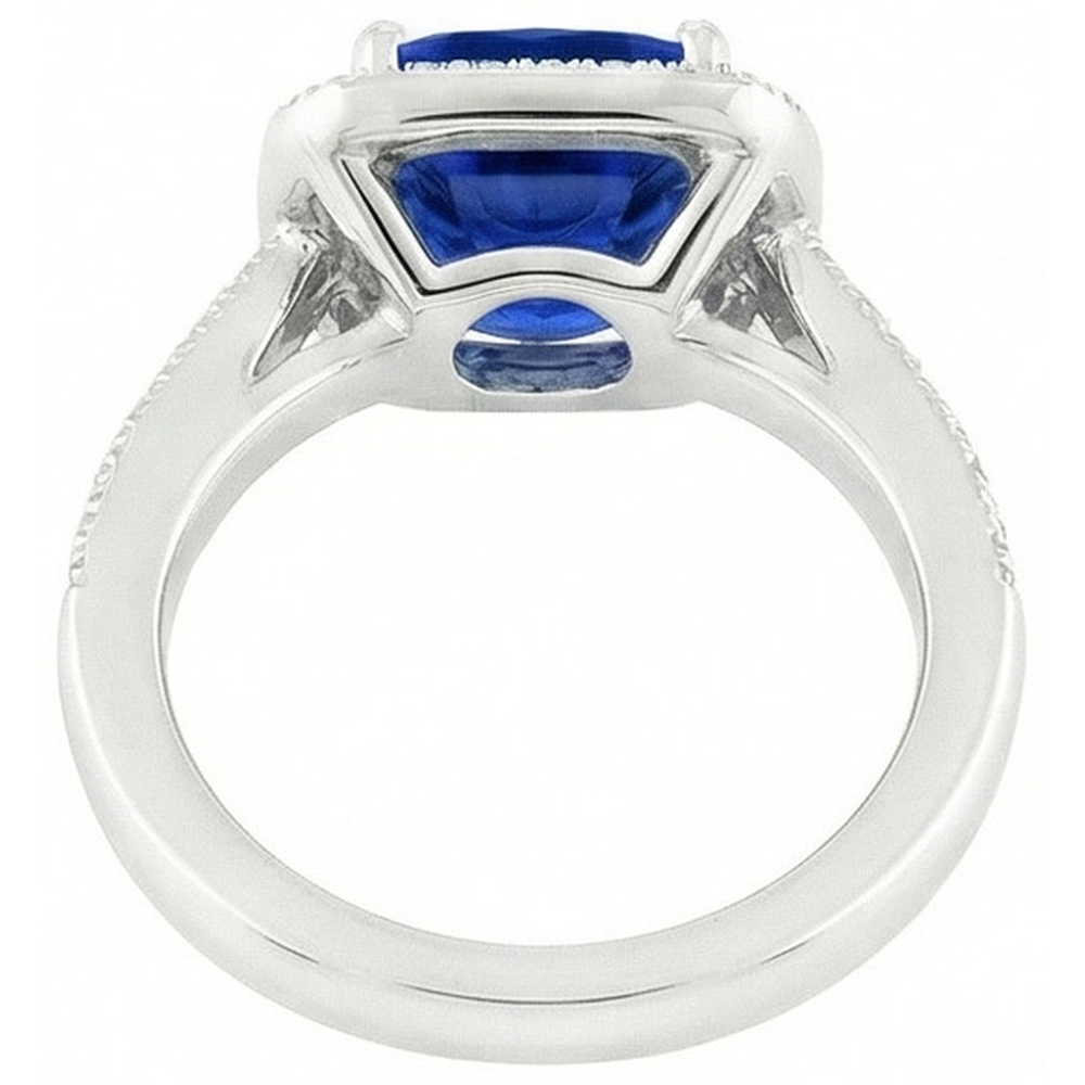 Anello con zaffiro blu zaffiro di Ceylon 4,50 carati e diamante in oro bianco 14K