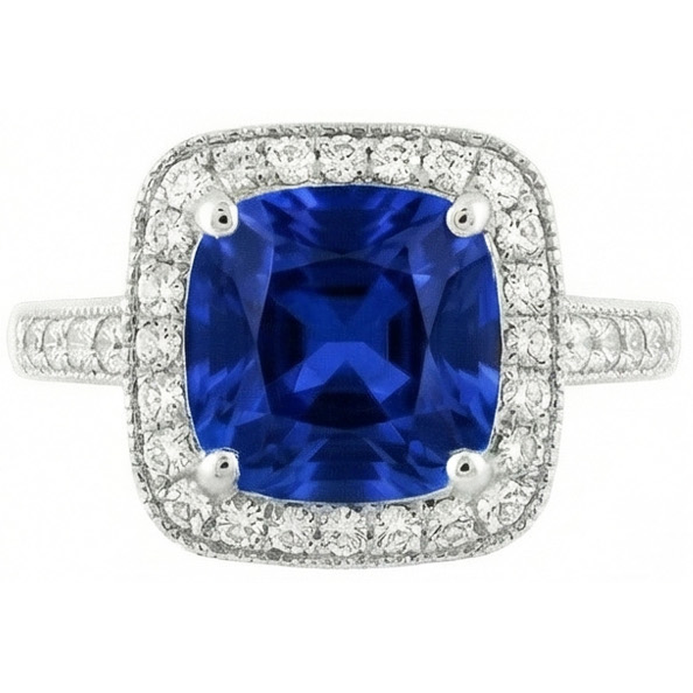 Anello con zaffiro blu zaffiro di Ceylon 4,50 carati e diamante in oro bianco 14K
