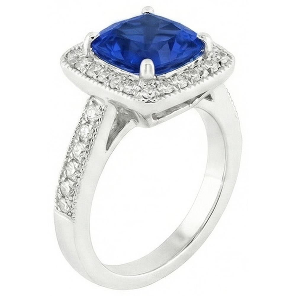 Anello con zaffiro blu zaffiro di Ceylon 4,50 carati e diamante in oro bianco 14K