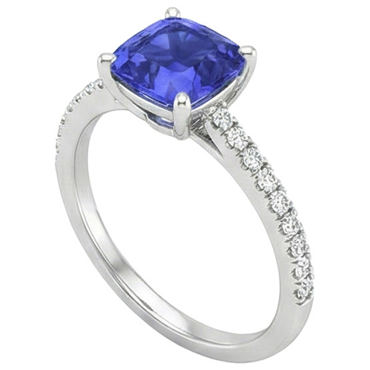 Anello con zaffiro dello Sri Lanka 3 carati e diamanti con accenti in oro bianco 14K