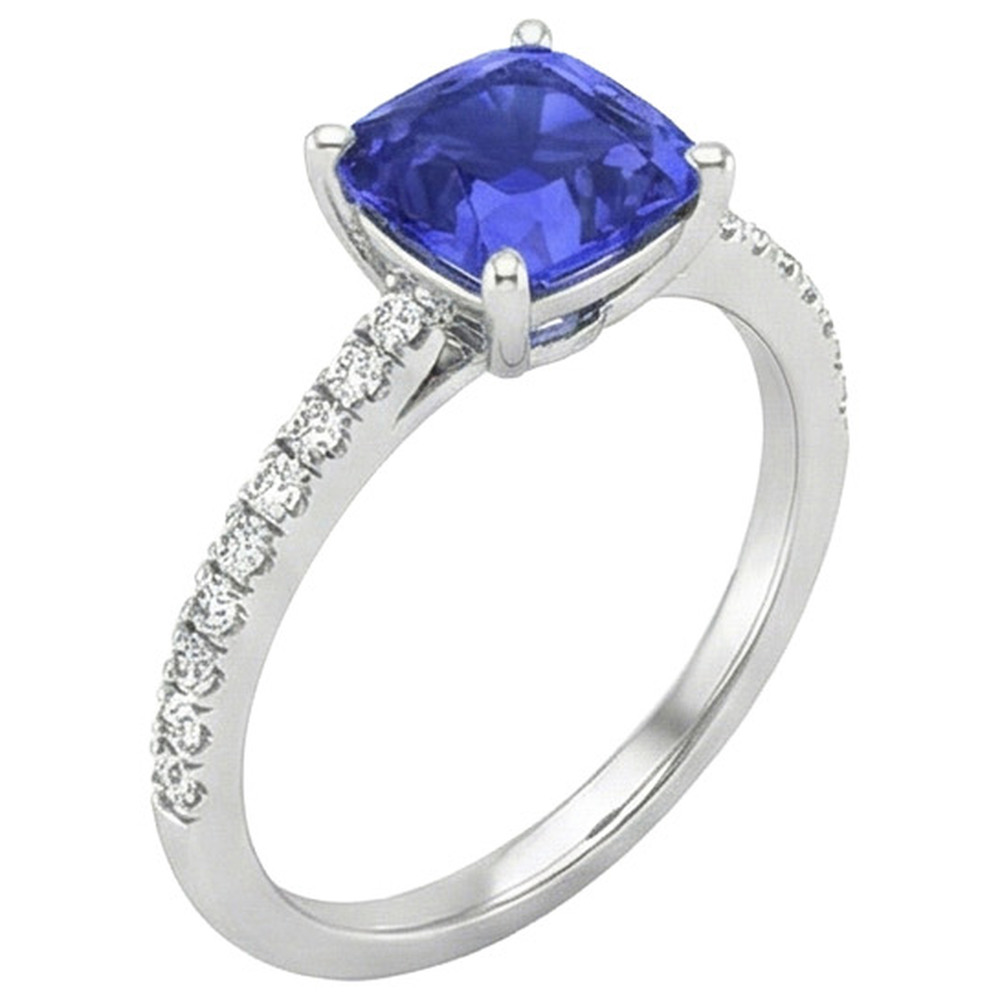 Anello con zaffiro dello Sri Lanka 3 carati e diamanti con accenti in oro bianco 14K