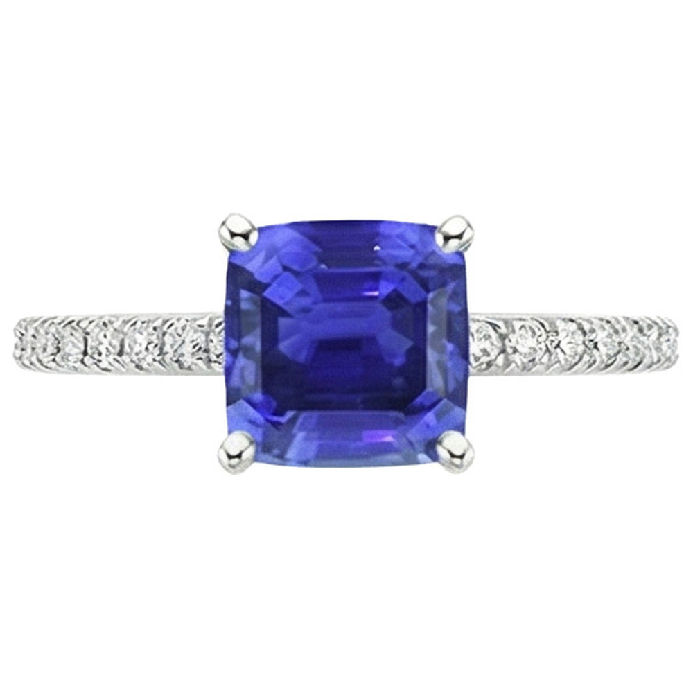 Anello con zaffiro dello Sri Lanka 3 carati e diamanti con accenti in oro bianco 14K