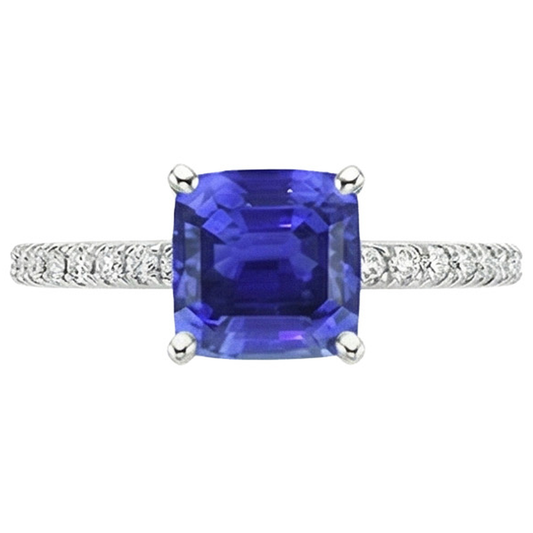 Anello con zaffiro dello Sri Lanka 3 carati e diamanti con accenti in oro bianco 14K