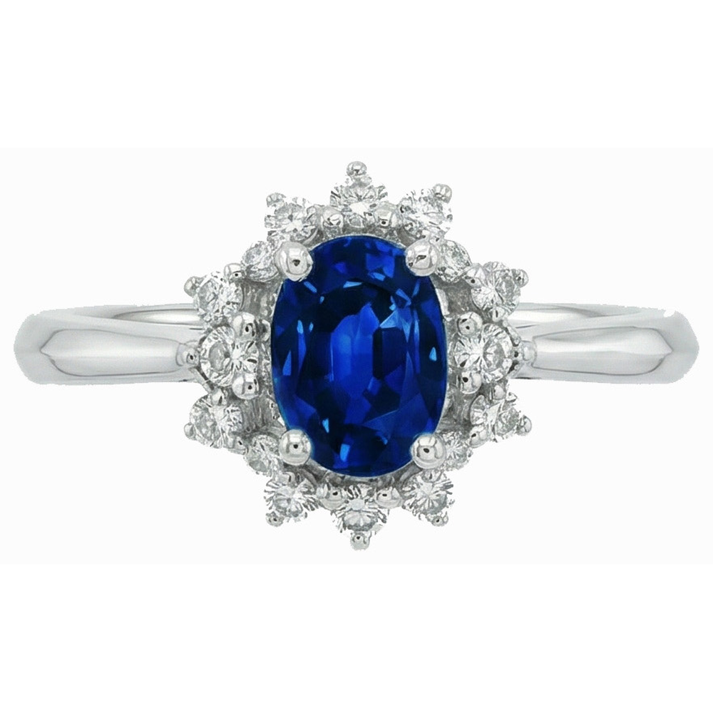 Anello con zaffiro dello Sri Lanka 3 carati e diamanti in oro bianco 14K