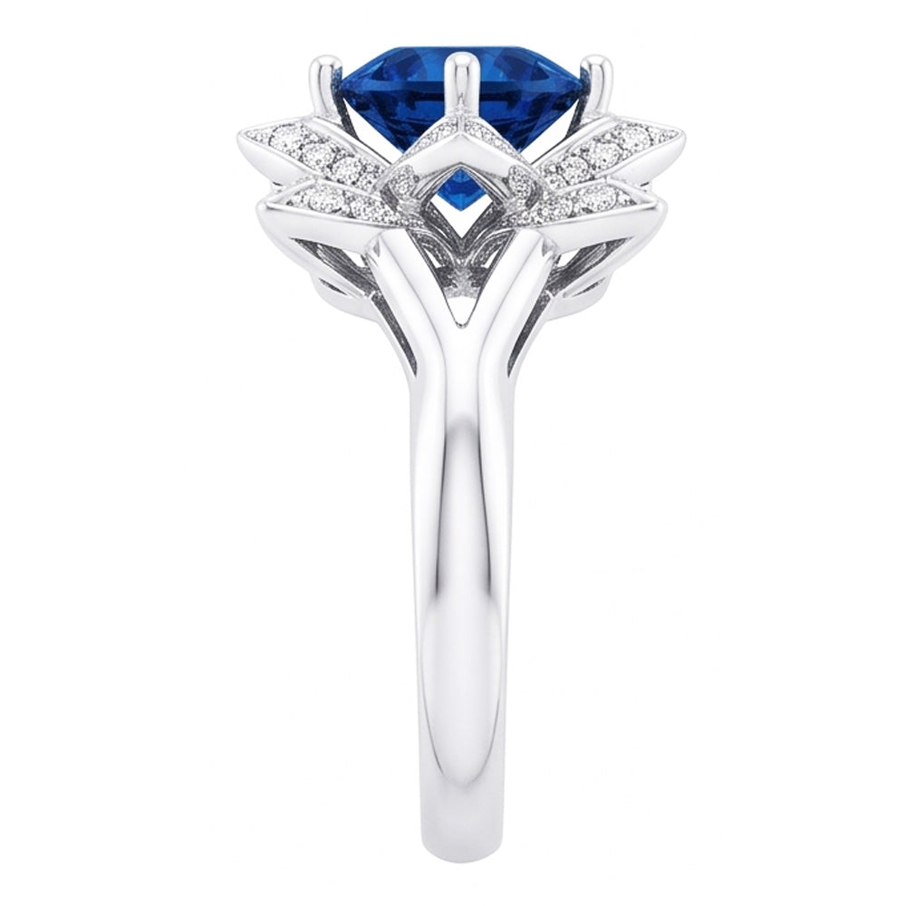 Anello con zaffiro dello Sri Lanka 3 carati e diamanti in oro bianco 14K