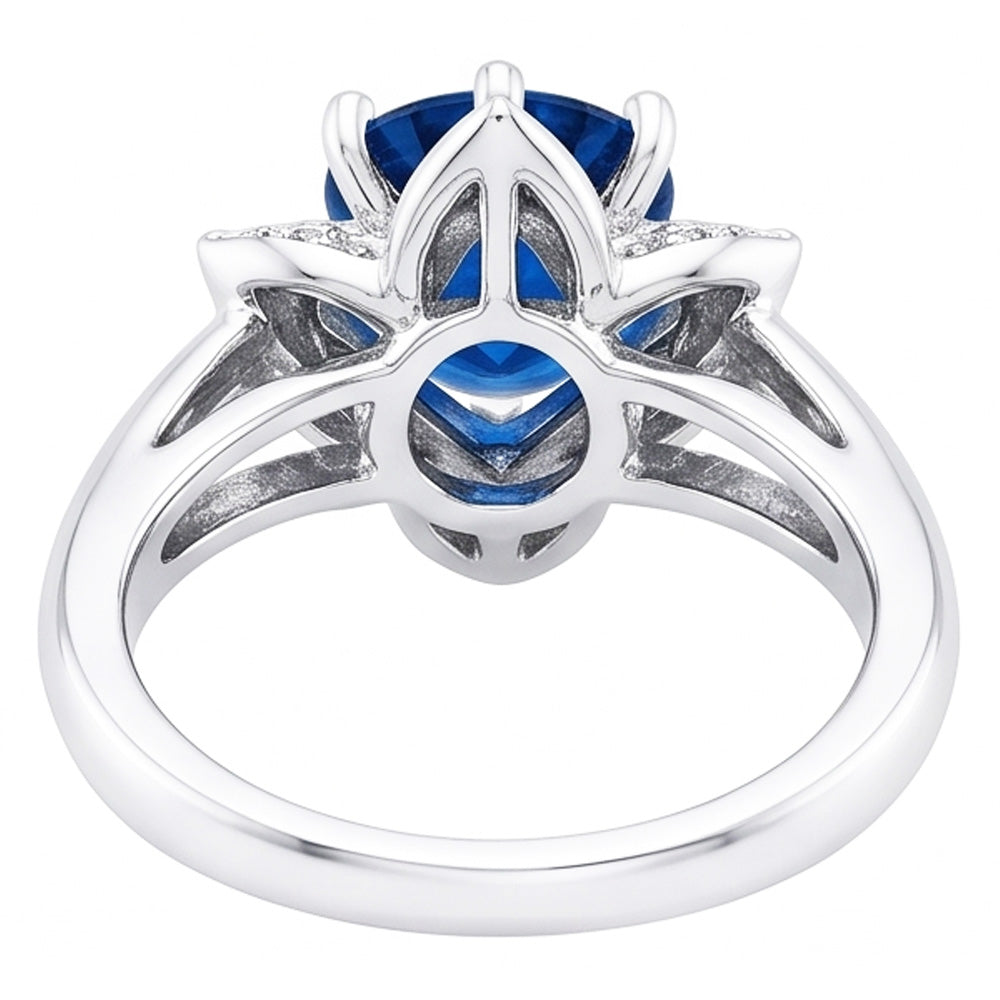 Anello con zaffiro dello Sri Lanka 3 carati e diamanti in oro bianco 14K