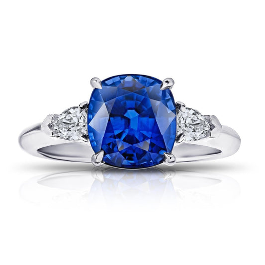 Anello in oro bianco 14 carati con 3 pietre di zaffiro dello Sri Lanka e diamante da 3.25 carati - harrychadent.it