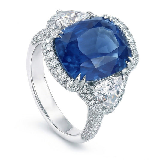 Anello con zaffiro dello Sri Lanka 5 carati e diamanti in oro bianco 14K