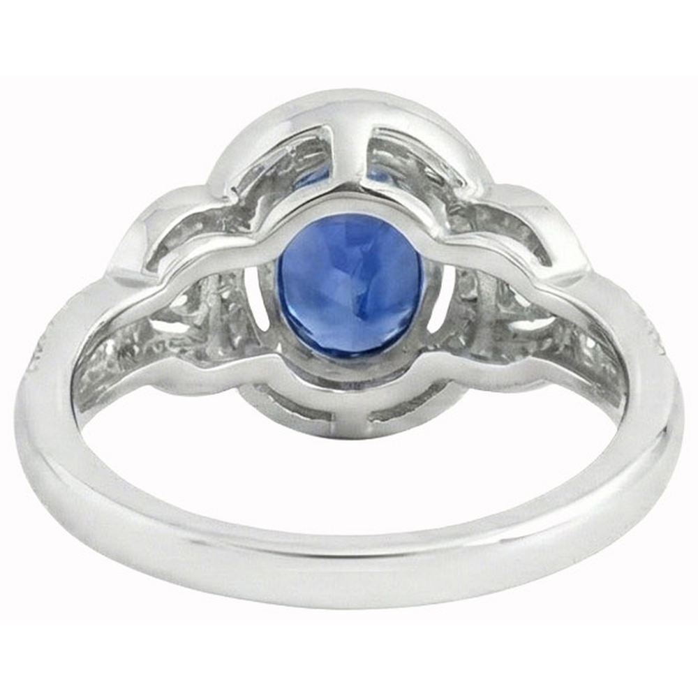 Anello con zaffiro dello Sri Lanka a 3 carati e diamanti a taglio ovale in oro bianco 14K