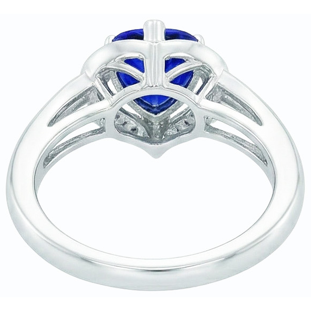 Anello con zaffiro dello Sri Lanka a forma di cuore Halo 1,50 carati di diamanti con oro bianco 14K