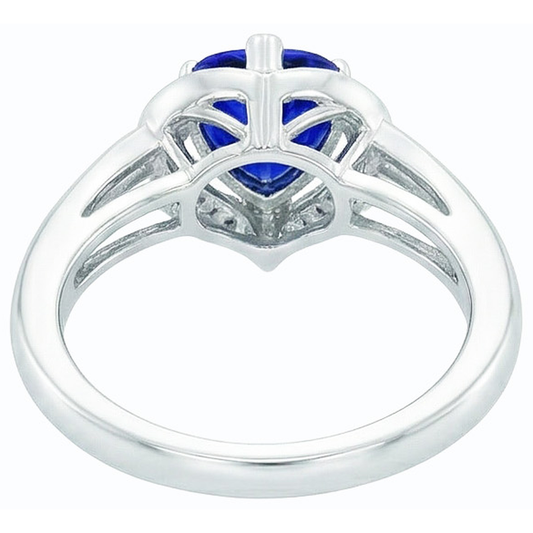 Anello con zaffiro dello Sri Lanka a forma di cuore Halo 1,50 carati di diamanti con oro bianco 14K