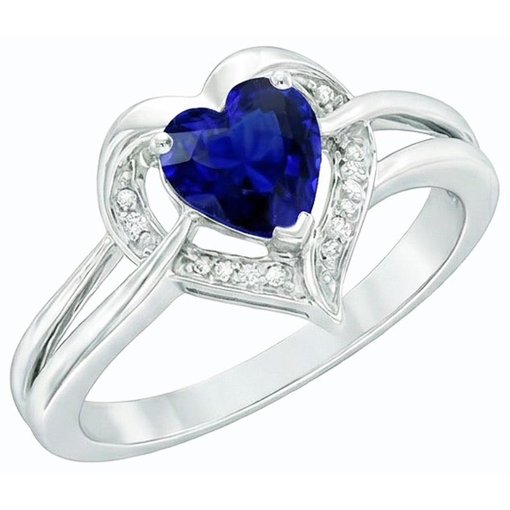 Anello con zaffiro dello Sri Lanka a forma di cuore Halo 1,50 carati di diamanti con oro bianco 14K
