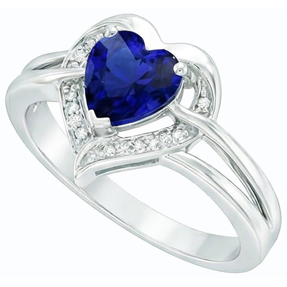 Anello con zaffiro dello Sri Lanka a forma di cuore Halo 1,50 carati di diamanti con oro bianco 14K