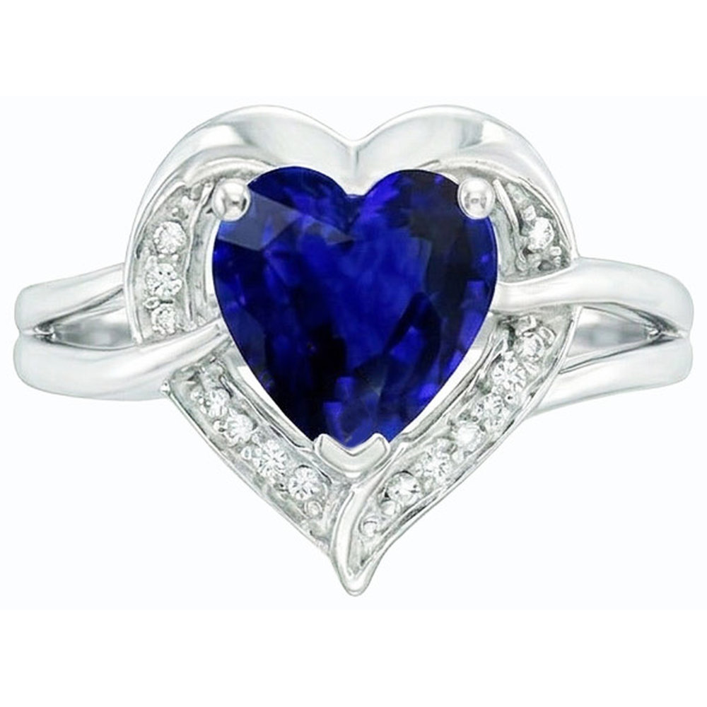 Anello con zaffiro dello Sri Lanka a forma di cuore Halo 1,50 carati di diamanti con oro bianco 14K