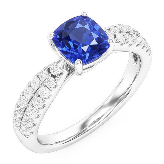 Anello con zaffiro dello Sri Lanka con cuscino per gioielli con pietre preziose 3 carati in oro 14K
