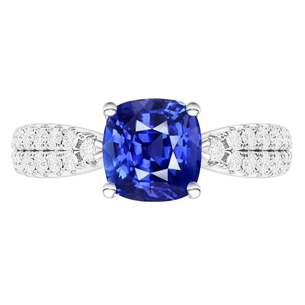 Anello con zaffiro dello Sri Lanka con cuscino per gioielli con pietre preziose 3 carati in oro 14K