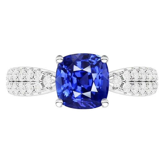 Anello con zaffiro dello Sri Lanka con cuscino per gioielli con pietre preziose 3 carati in oro 14K
