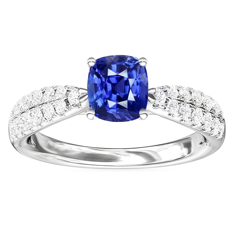 Anello con zaffiro dello Sri Lanka con cuscino per gioielli con pietre preziose 3 carati in oro 14K