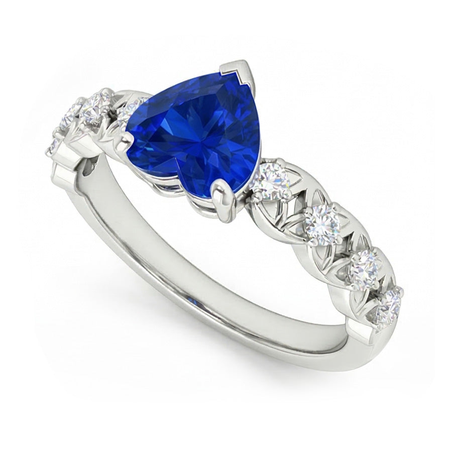 Anello con zaffiro dello Sri Lanka con pietre preziose a cuore con accenti 2.50 carati