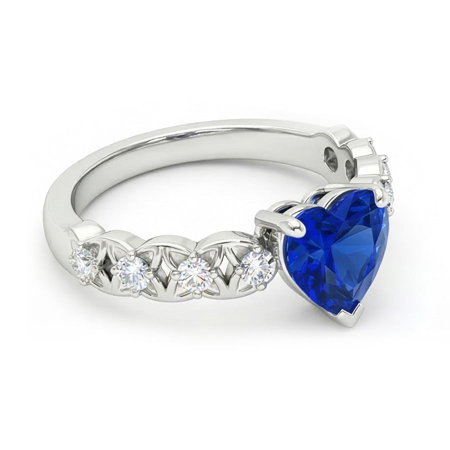 Anello con zaffiro dello Sri Lanka con pietre preziose a cuore con accenti 2.50 carati