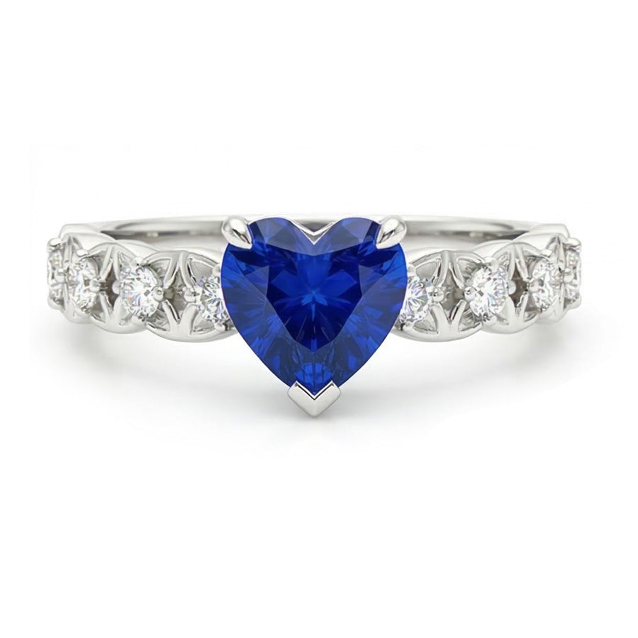 Anello con zaffiro dello Sri Lanka con pietre preziose a cuore con accenti 2.50 carati